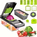 16PC Modern Multifunctional Push Vegetable Cutter Manual Food Chopper Stainless Steel Easy Clean Dishwasher Kitchen Accessory